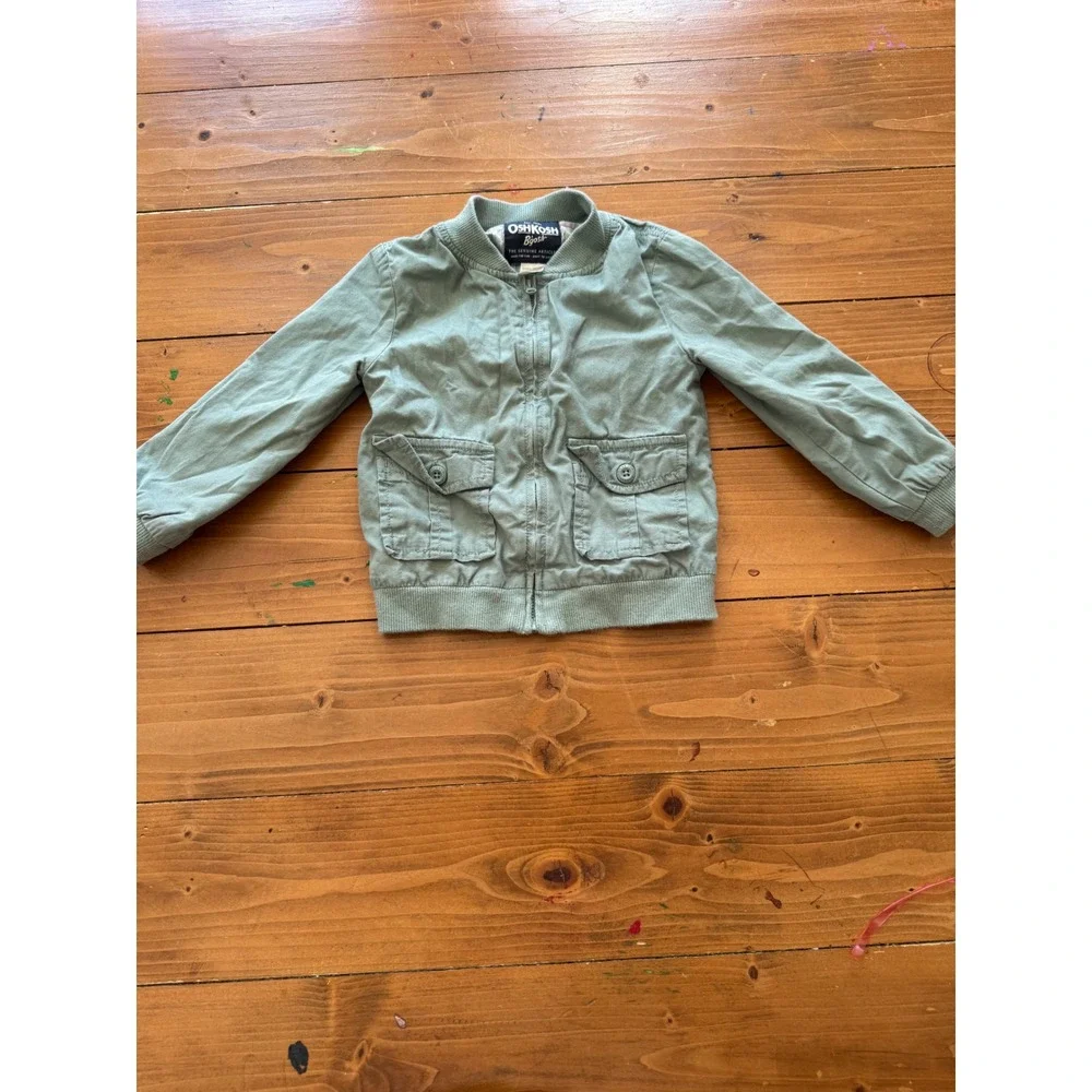 OshKosh Bgosh Toddler Boys Sage Green Cotton Canvas‎ Bomber Jacket Size 2T